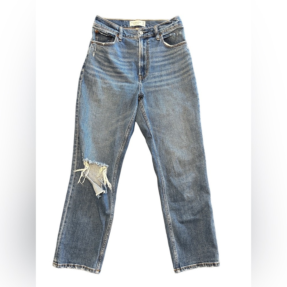 Abercrombie Fitch Ankle Straight Ultra High Rise med wash mild distress jeans 4R - Picture 2 of 5